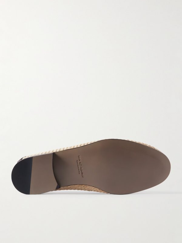 Padstow Collapsible-Heel Leather-Trimmed Raffia Loafers - E1 Padstow Collapsible-Heel Leather-Trimmed Raffia Loafers - E1
