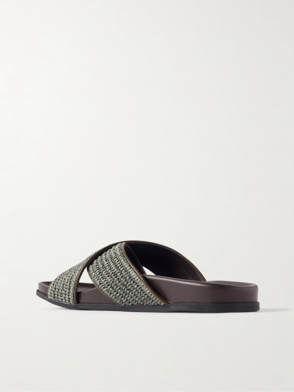 Chiltern Leather-Trimmed Raffia Sandals - BK Chiltern Leather-Trimmed Raffia Sandals - BK