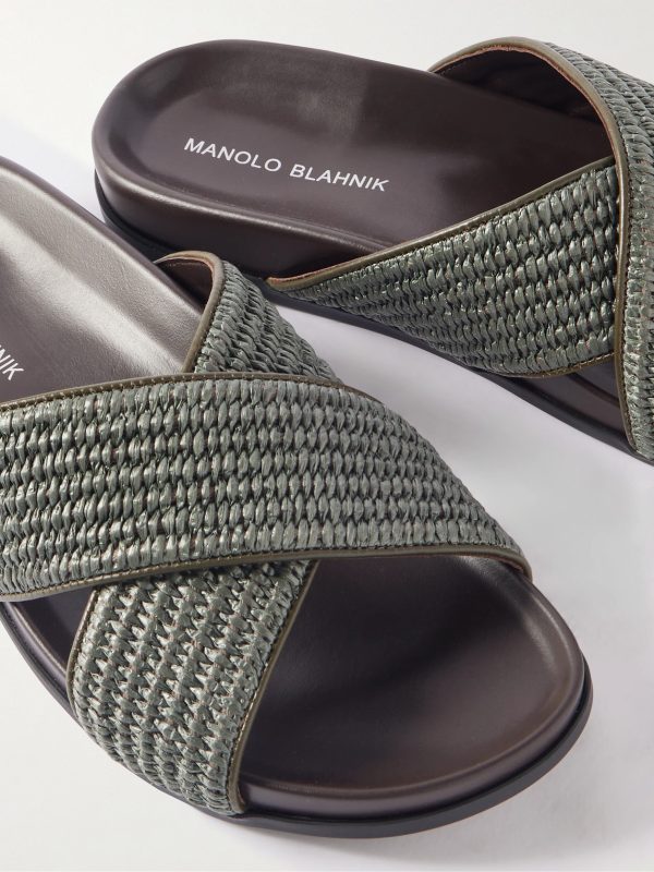 Chiltern Leather-Trimmed Raffia Sandals - CU Chiltern Leather-Trimmed Raffia Sandals - CU