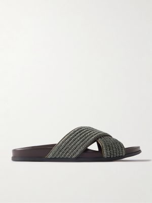 Chiltern Leather-Trimmed Raffia Sandals Chiltern Leather-Trimmed Raffia Sandals