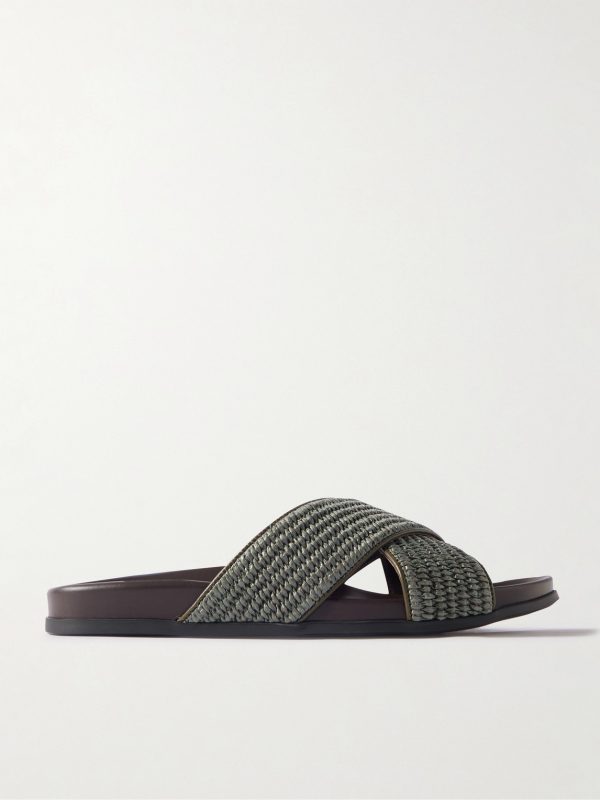 Chiltern Leather-Trimmed Raffia Sandals Chiltern Leather-Trimmed Raffia Sandals