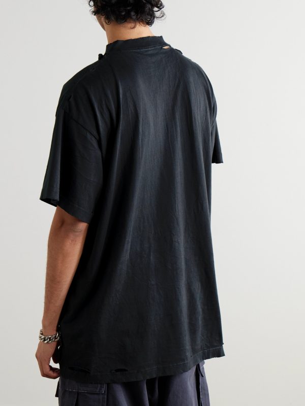 Distressed Printed Cotton-Jersey T-Shirt - BK Distressed Printed Cotton-Jersey T-Shirt - BK