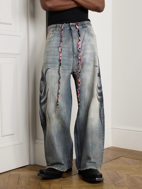 Y2K Wide-Leg Distressed Printed Jeans - FR Y2K Wide-Leg Distressed Printed Jeans - FR