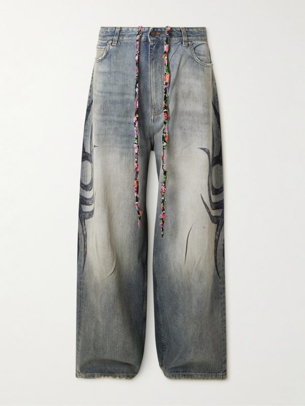 Y2K Wide-Leg Distressed Printed Jeans Y2K Wide-Leg Distressed Printed Jeans