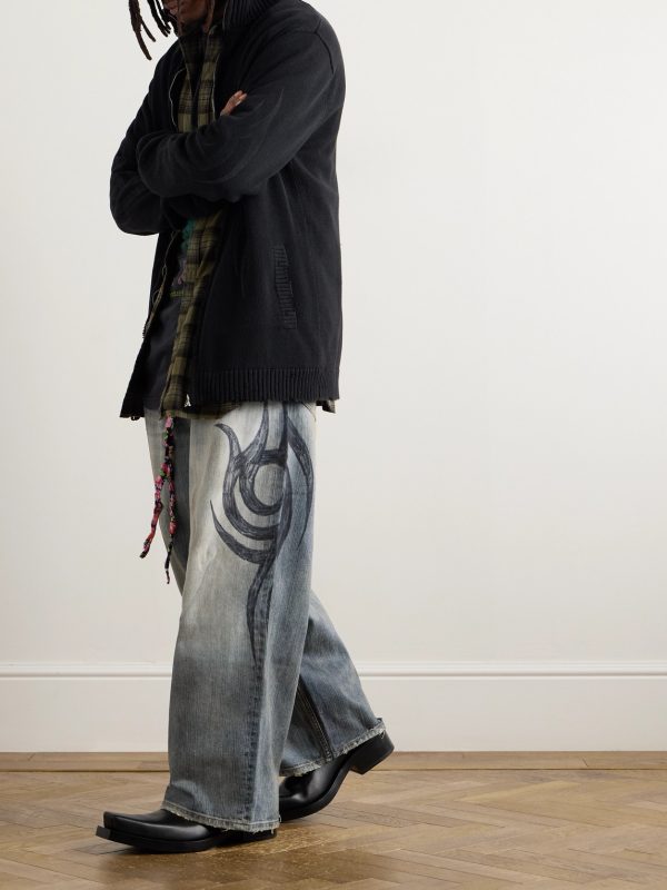 Y2K Wide-Leg Distressed Printed Jeans - OU Y2K Wide-Leg Distressed Printed Jeans - OU