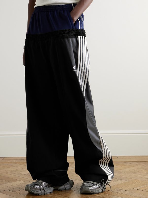Wide-Leg Layered Striped Tech-Jersey and Shell Track Pants - FR Wide-Leg Layered Striped Tech-Jersey and Shell Track Pants - FR