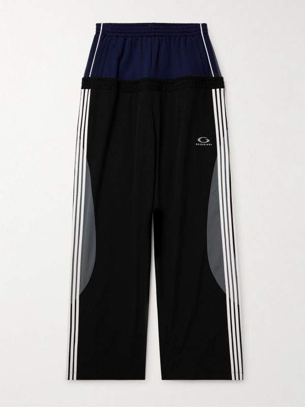 Wide-Leg Layered Striped Tech-Jersey and Shell Track Pants Wide-Leg Layered Striped Tech-Jersey and Shell Track Pants