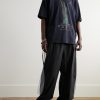 Wide-Leg Layered Striped Tech-Jersey and Shell Track Pants - OU Wide-Leg Layered Striped Tech-Jersey and Shell Track Pants - OU