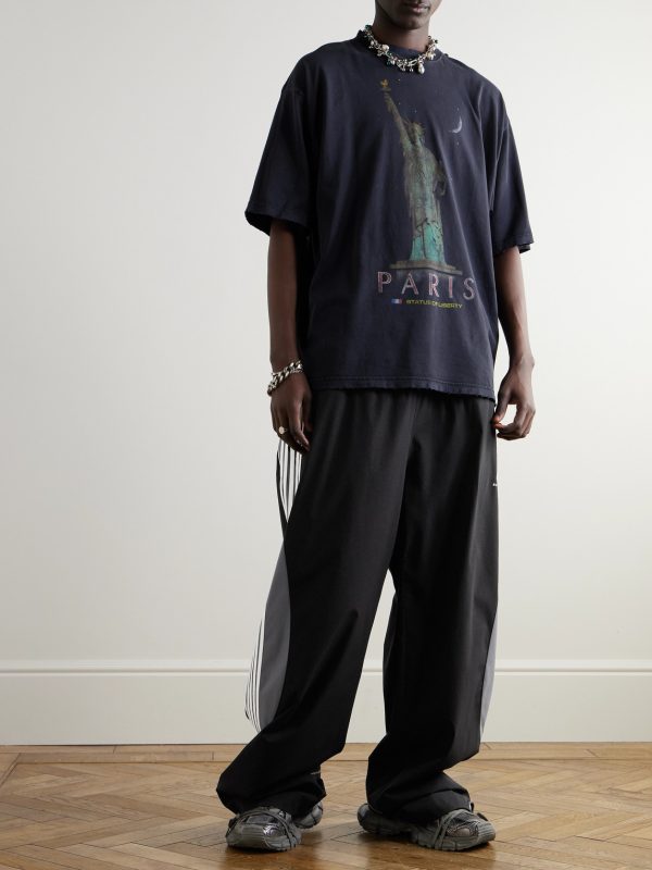 Wide-Leg Layered Striped Tech-Jersey and Shell Track Pants - OU Wide-Leg Layered Striped Tech-Jersey and Shell Track Pants - OU