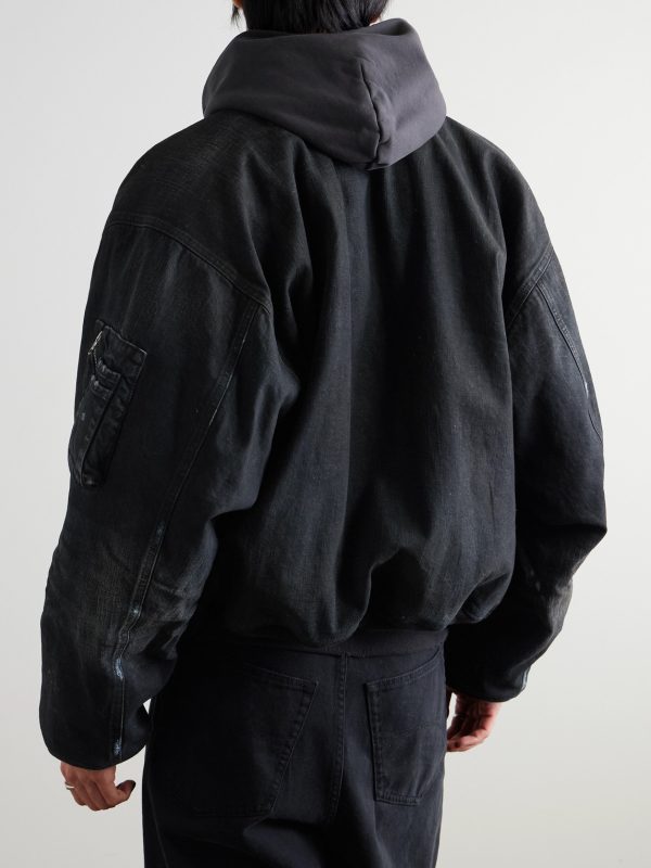 Distressed Padded Denim Bomber Jacket - BK Distressed Padded Denim Bomber Jacket - BK