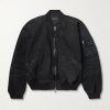 Distressed Padded Denim Bomber Jacket Distressed Padded Denim Bomber Jacket