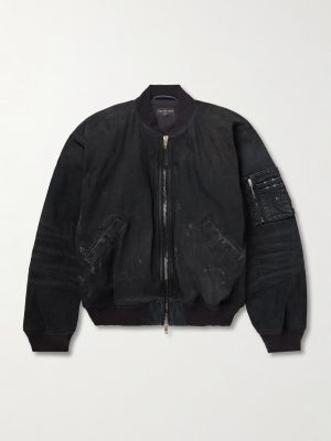 Distressed Padded Denim Bomber Jacket Distressed Padded Denim Bomber Jacket