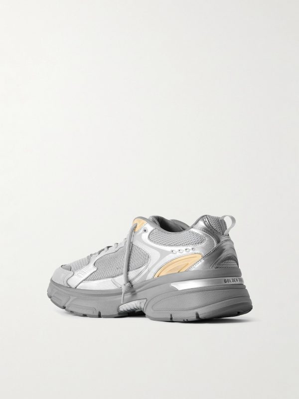 Lightstar Rubber-Trimmed Metallic Leather and Mesh Sneakers - BK