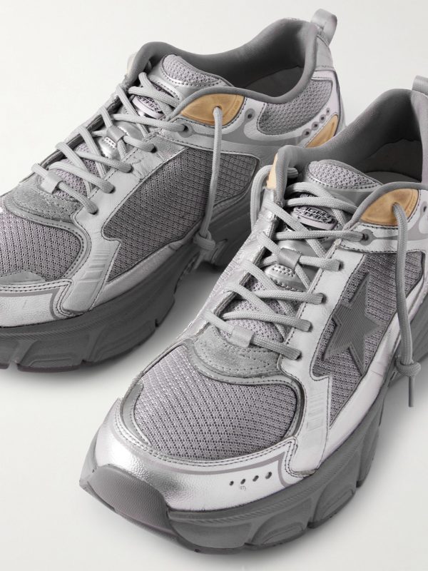 Lightstar Rubber-Trimmed Metallic Leather and Mesh Sneakers - CU