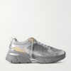 Lightstar Rubber-Trimmed Metallic Leather and Mesh Sneakers