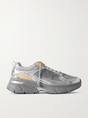 Lightstar Rubber-Trimmed Metallic Leather and Mesh Sneakers