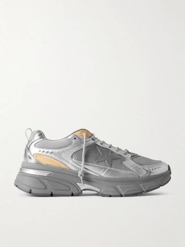 Lightstar Rubber-Trimmed Metallic Leather and Mesh Sneakers