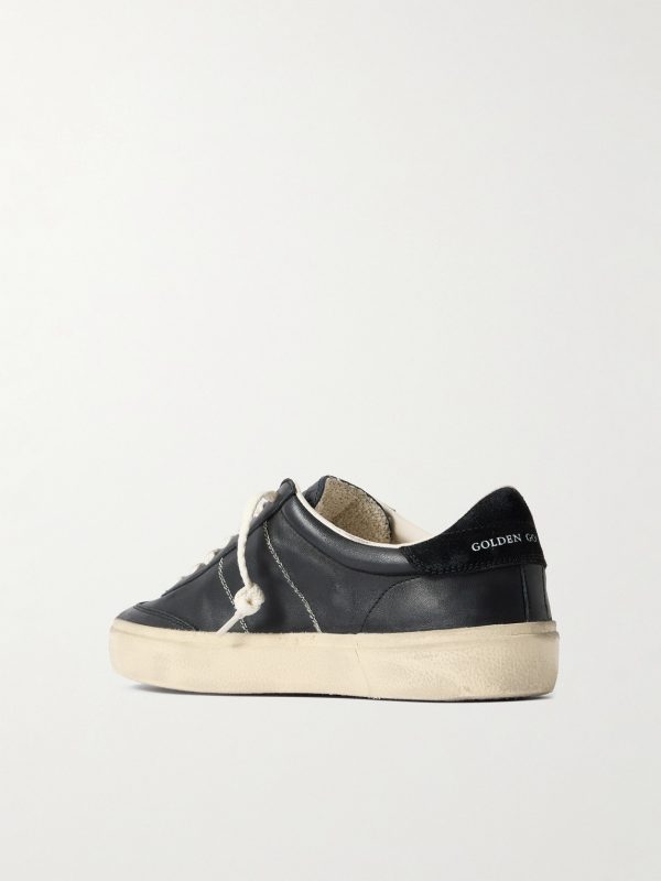 Soul-Star Suede-Trimmed Distressed Leather Sneakers - BK Soul-Star Suede-Trimmed Distressed Leather Sneakers - BK