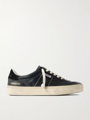 Soul-Star Suede-Trimmed Distressed Leather Sneakers