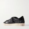 Matchstar Suede-Trimmed Distressed Glossed-Leather Sneakers - BK Matchstar Suede-Trimmed Distressed Glossed-Leather Sneakers - BK