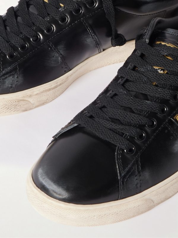 Matchstar Suede-Trimmed Distressed Glossed-Leather Sneakers - CU Matchstar Suede-Trimmed Distressed Glossed-Leather Sneakers - CU