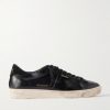 Matchstar Suede-Trimmed Distressed Glossed-Leather Sneakers Matchstar Suede-Trimmed Distressed Glossed-Leather Sneakers