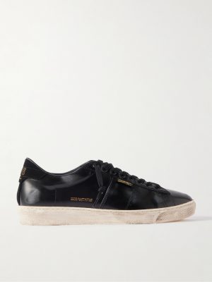 Matchstar Suede-Trimmed Distressed Glossed-Leather Sneakers