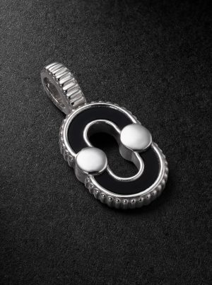 Magnetic 18-Karat White Gold, Onyx and Mother-of-Pearl Pendant Magnetic 18-Karat White Gold, Onyx and Mother-of-Pearl Pendant