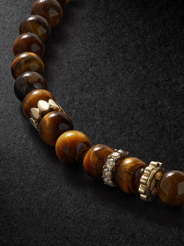 14-Karat Gold, Tiger's Eye and Diamond Necklace - CU