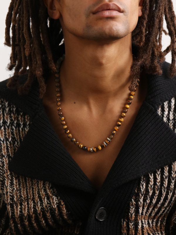 14-Karat Gold, Tiger's Eye and Diamond Necklace - OU
