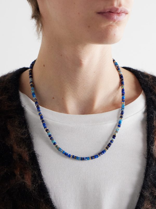 Night Owl Gold-Plated Spinel, Apatite and Ethiopian Opal Beaded Necklace - FR