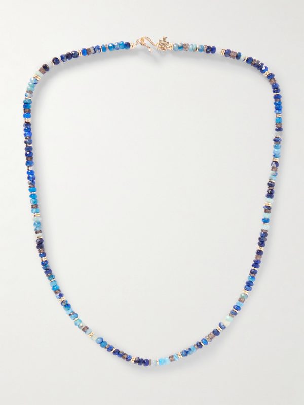 Night Owl Gold-Plated Spinel, Apatite and Ethiopian Opal Beaded Necklace