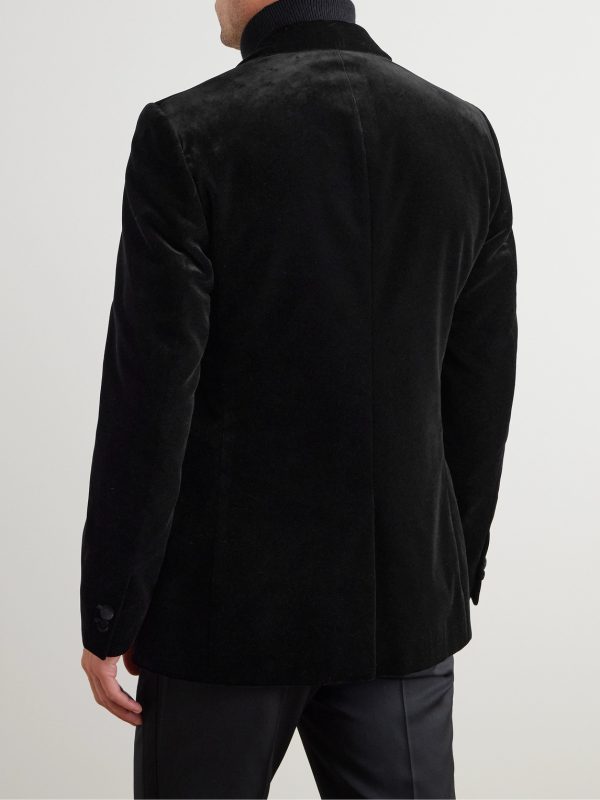 Slim-Fit Shawl-Collar Cotton-Velvet Tuxedo Jacket - BK Slim-Fit Shawl-Collar Cotton-Velvet Tuxedo Jacket - BK