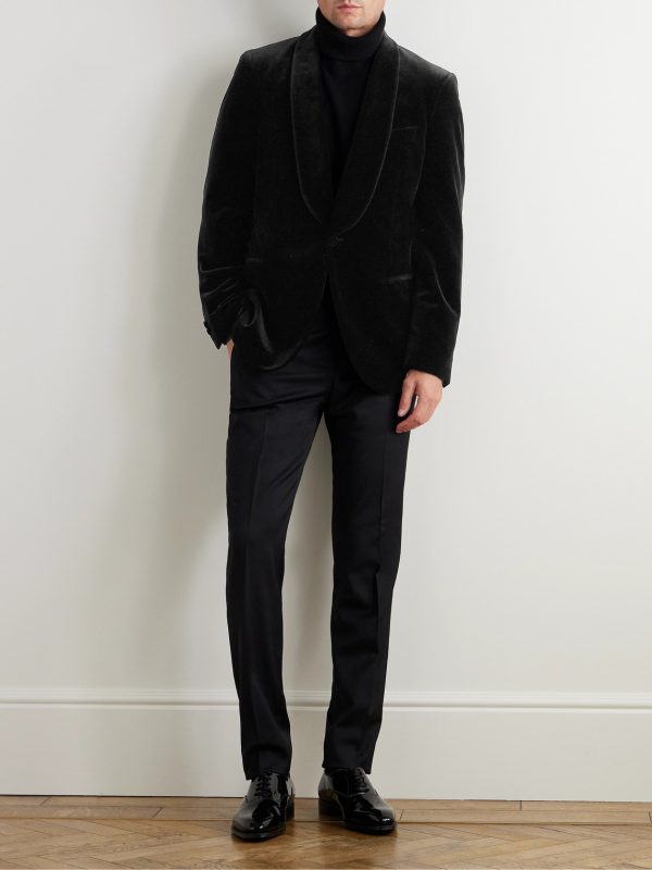 Slim-Fit Shawl-Collar Cotton-Velvet Tuxedo Jacket - OU Slim-Fit Shawl-Collar Cotton-Velvet Tuxedo Jacket - OU