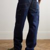 Single Knee Straight-Leg Logo-Appliquéd Jeans - BK