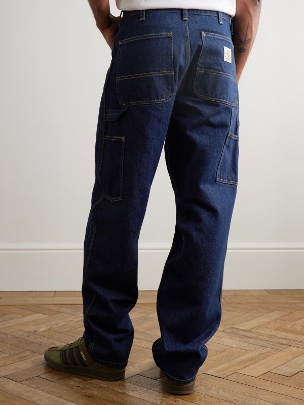 Single Knee Straight-Leg Logo-Appliquéd Jeans - BK