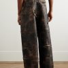 Wide-Leg Distressed Coated Jeans - BK