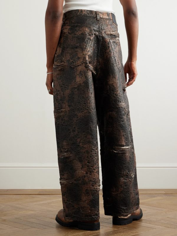 Wide-Leg Distressed Coated Jeans - BK
