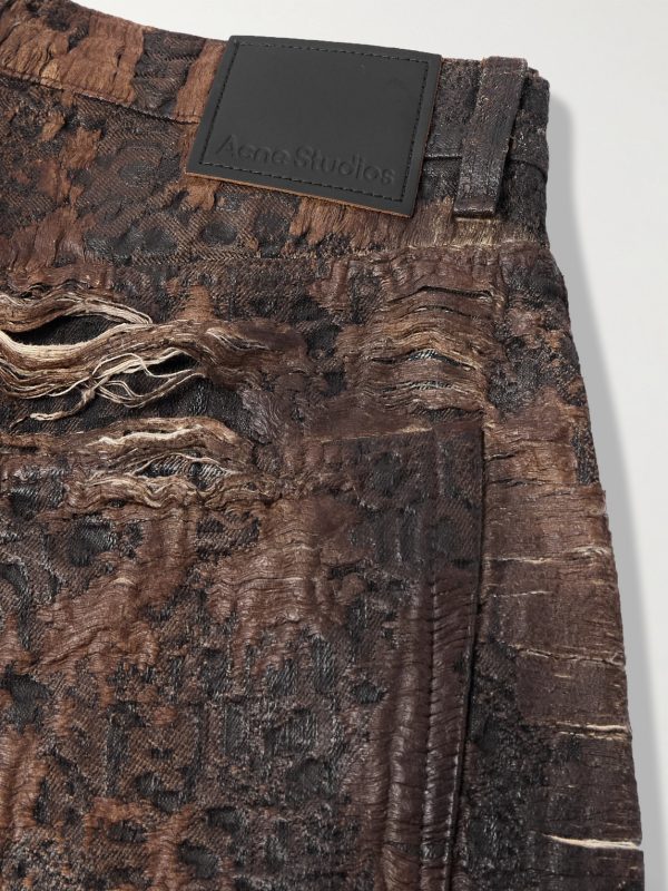 Wide-Leg Distressed Coated Jeans - CU