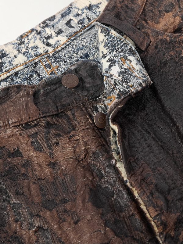 Wide-Leg Distressed Coated Jeans - E1