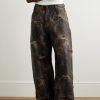 Wide-Leg Distressed Coated Jeans - FR