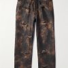Wide-Leg Distressed Coated Jeans