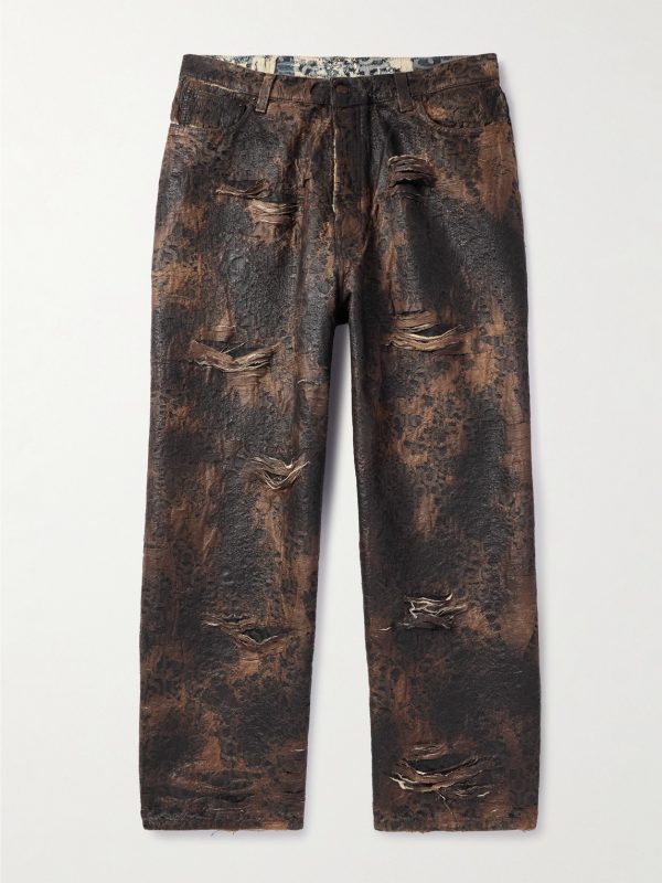 Wide-Leg Distressed Coated Jeans