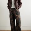 Wide-Leg Distressed Coated Jeans - OU
