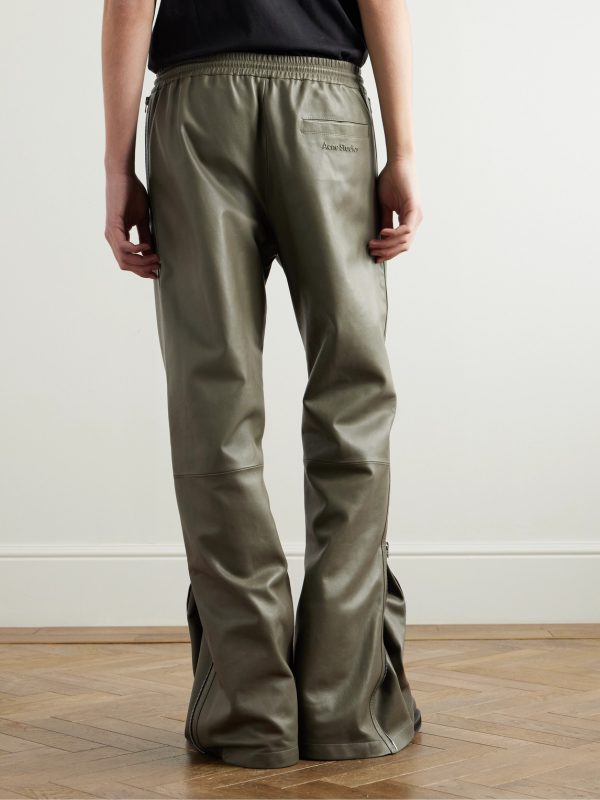 Straight-Leg Zip-Detailed Leather Drawstring Trousers - BK Straight-Leg Zip-Detailed Leather Drawstring Trousers - BK