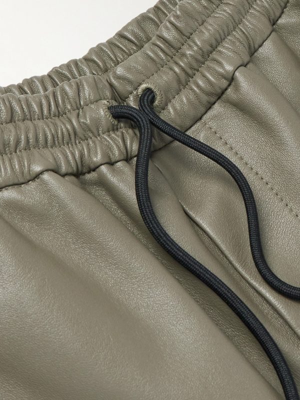 Straight-Leg Zip-Detailed Leather Drawstring Trousers - E1 Straight-Leg Zip-Detailed Leather Drawstring Trousers - E1