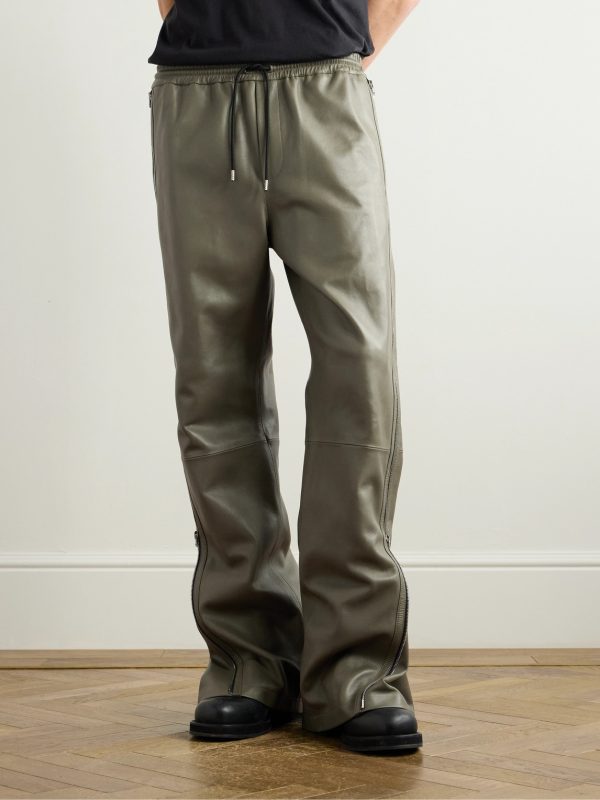 Straight-Leg Zip-Detailed Leather Drawstring Trousers - FR Straight-Leg Zip-Detailed Leather Drawstring Trousers - FR