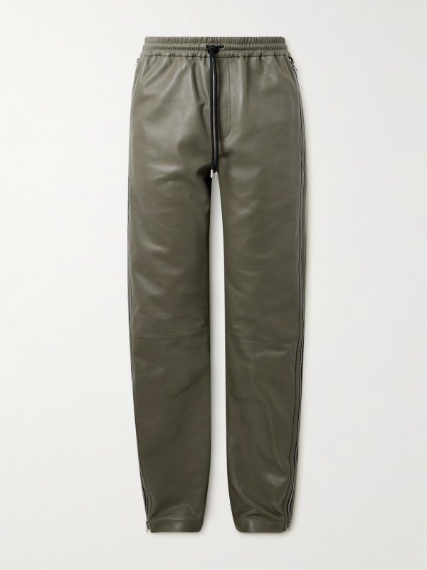 Straight-Leg Zip-Detailed Leather Drawstring Trousers Straight-Leg Zip-Detailed Leather Drawstring Trousers