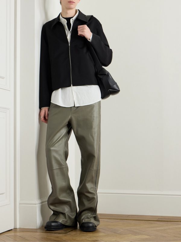 Straight-Leg Zip-Detailed Leather Drawstring Trousers - OU Straight-Leg Zip-Detailed Leather Drawstring Trousers - OU