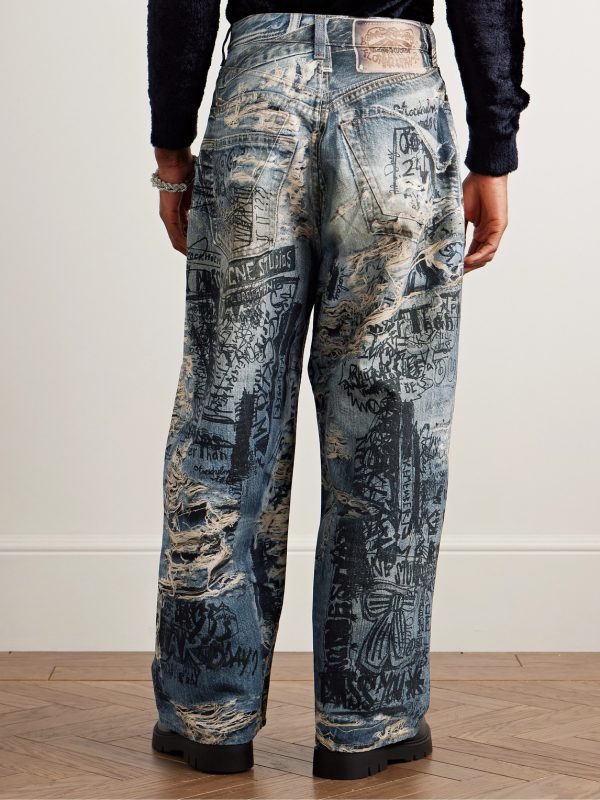 Wide-Leg Printed Jeans - BK